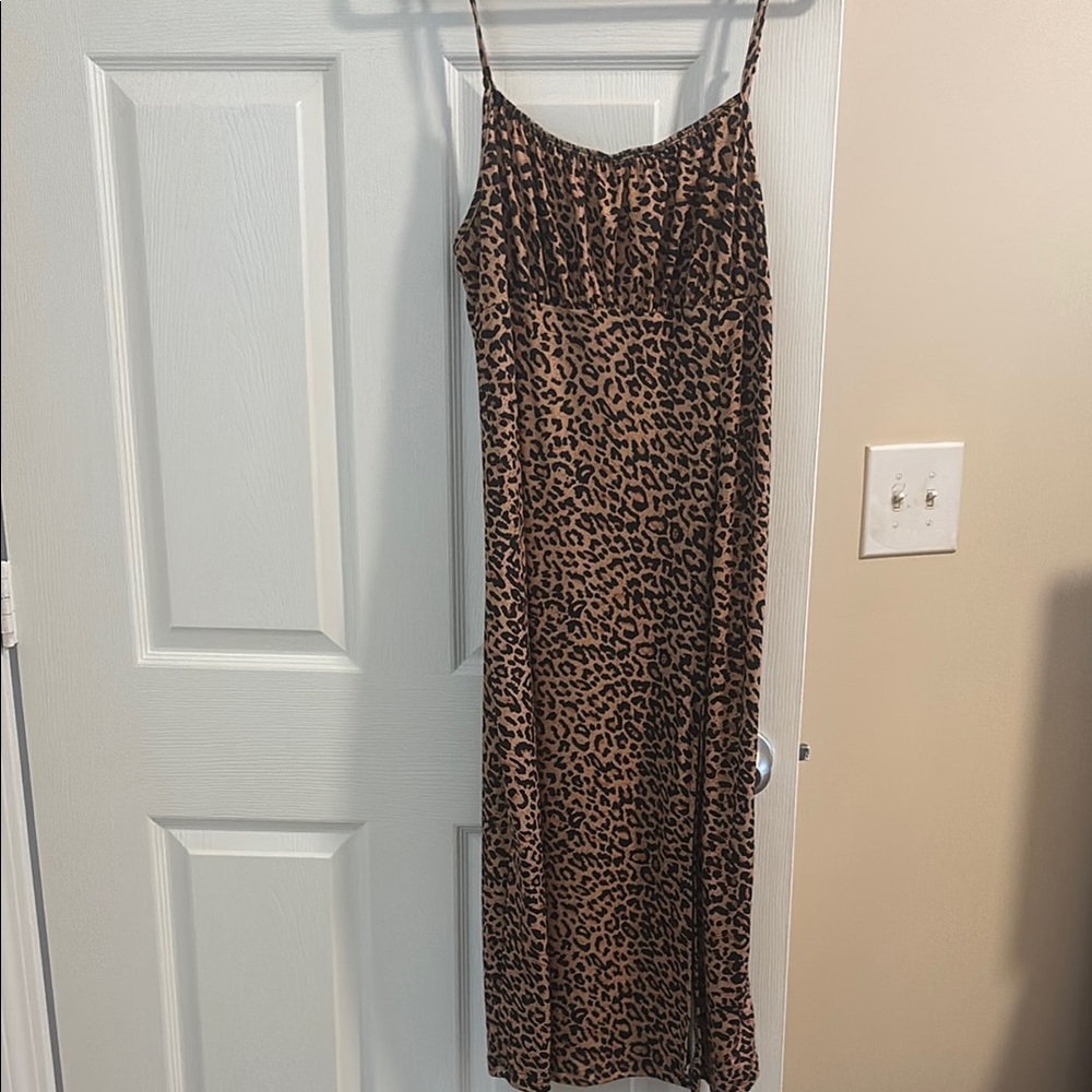 Leopard Print Slip Dress in Brown